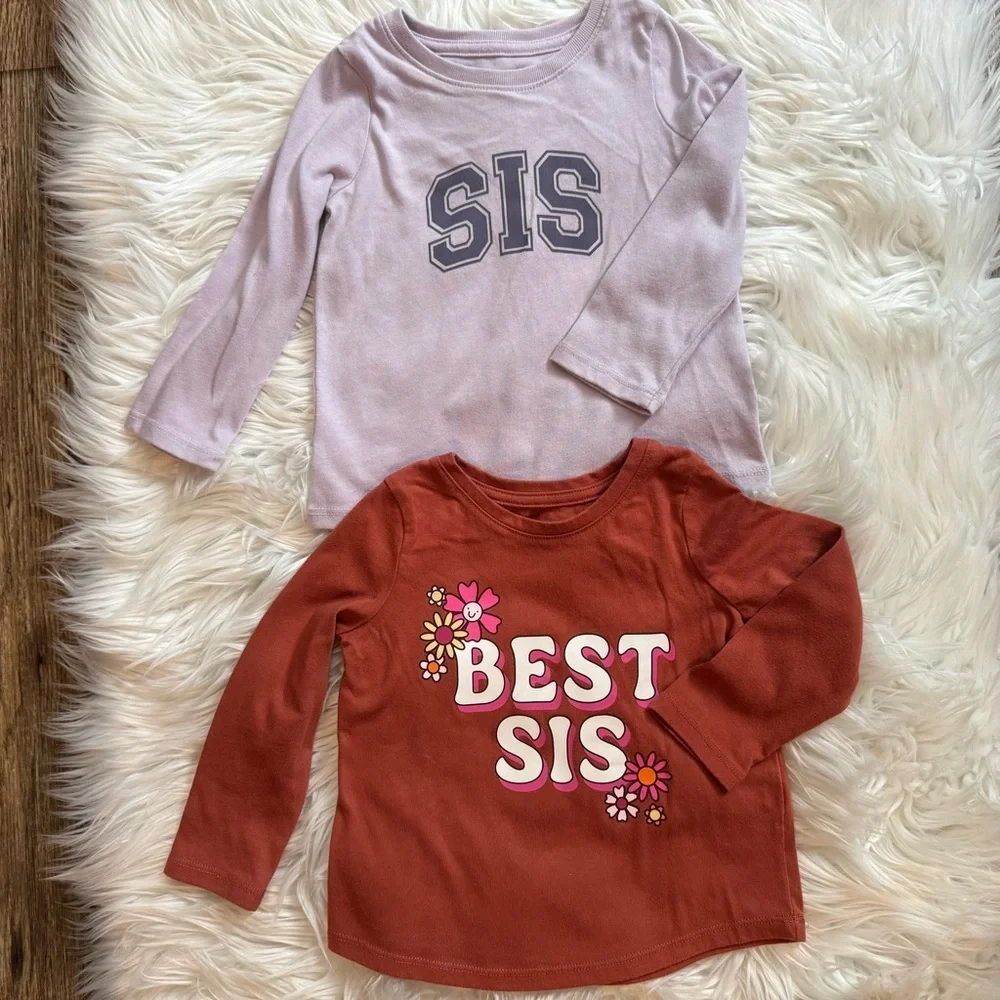 Jumping Beans Girls 18M Shirt Bundle Pink Best‎ Sis Floral Long Sleeve Tees EUC